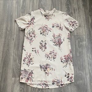 Leith - Floral Print A-Line Mini Dress in Light Taupe - Size M